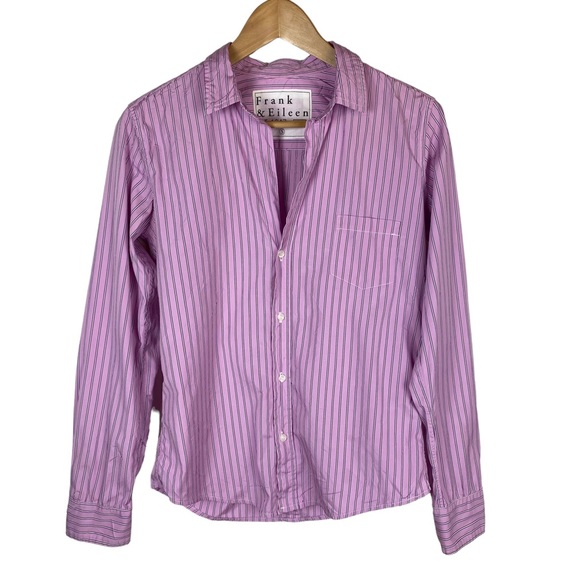 Frank & Eileen Tops - Frank & Eileen Barry Shirt Size Small Lilac Stripe Button Crinkle Texture